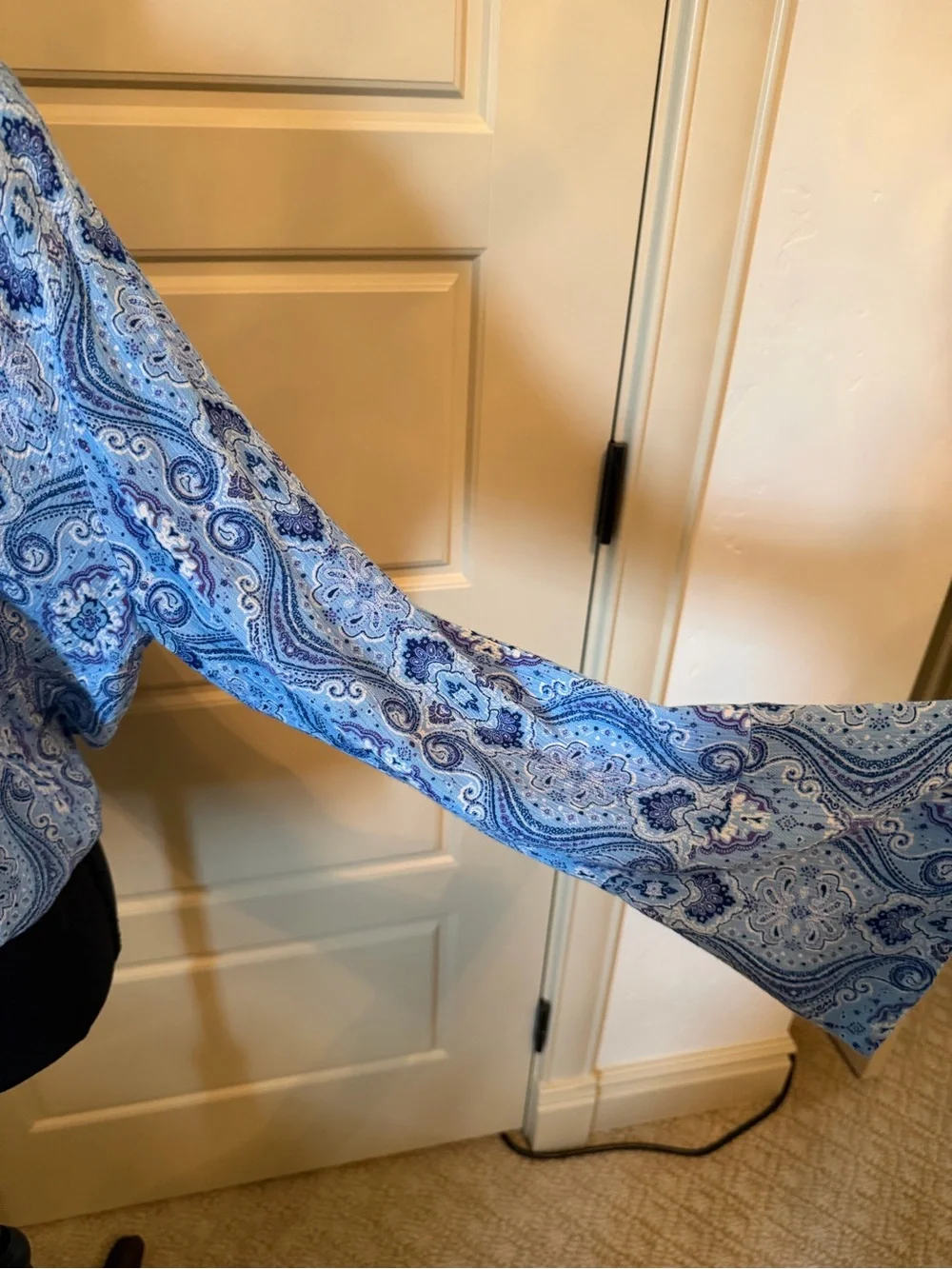 Lucy Love Light Blue Paisley Tie-Front V-Neck Blouse